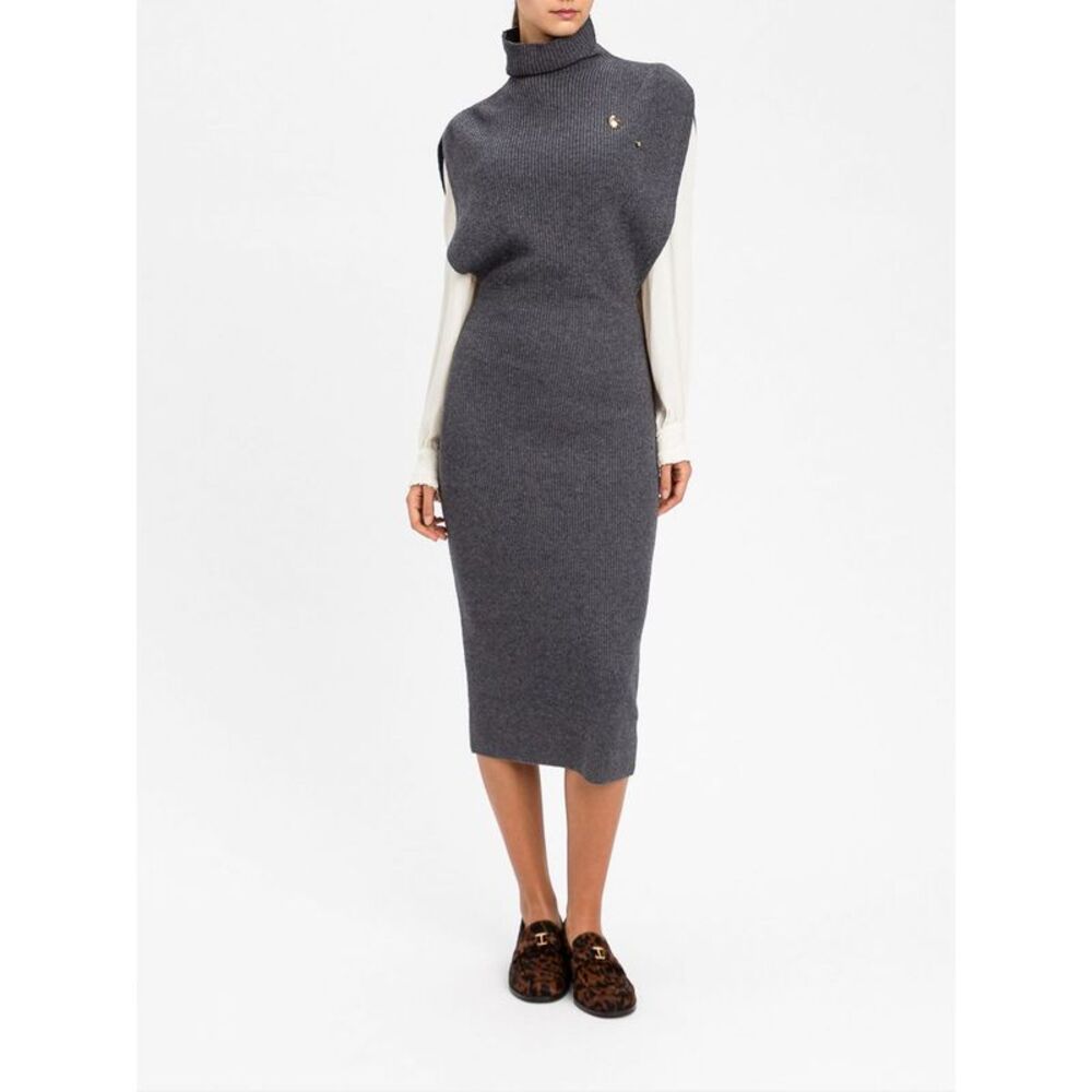 Twinset Women Sleeveless Wool And Cotton Knit Midi Sheath Dress Twinset